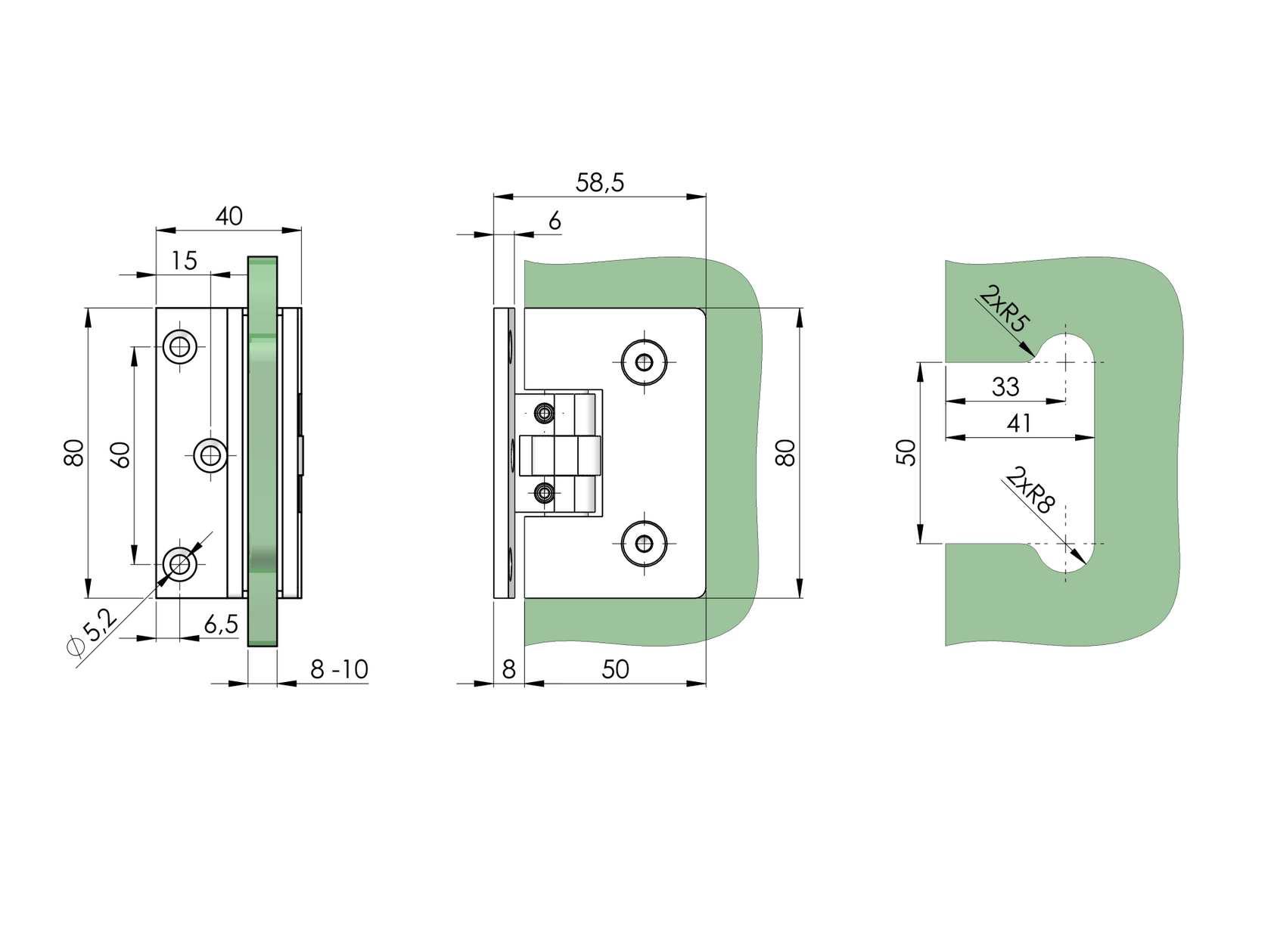 Pánt pro skleněné dveře stěna/sklo +/- flex