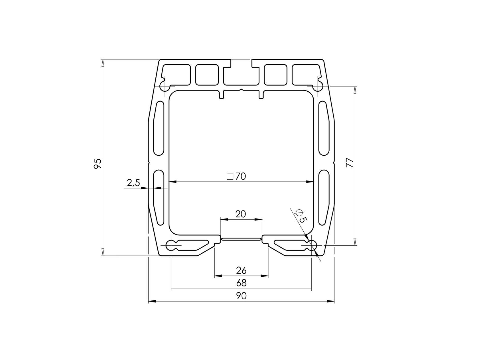 Profil vodící spodní AL, 90x95mm, L6m, RAL7016