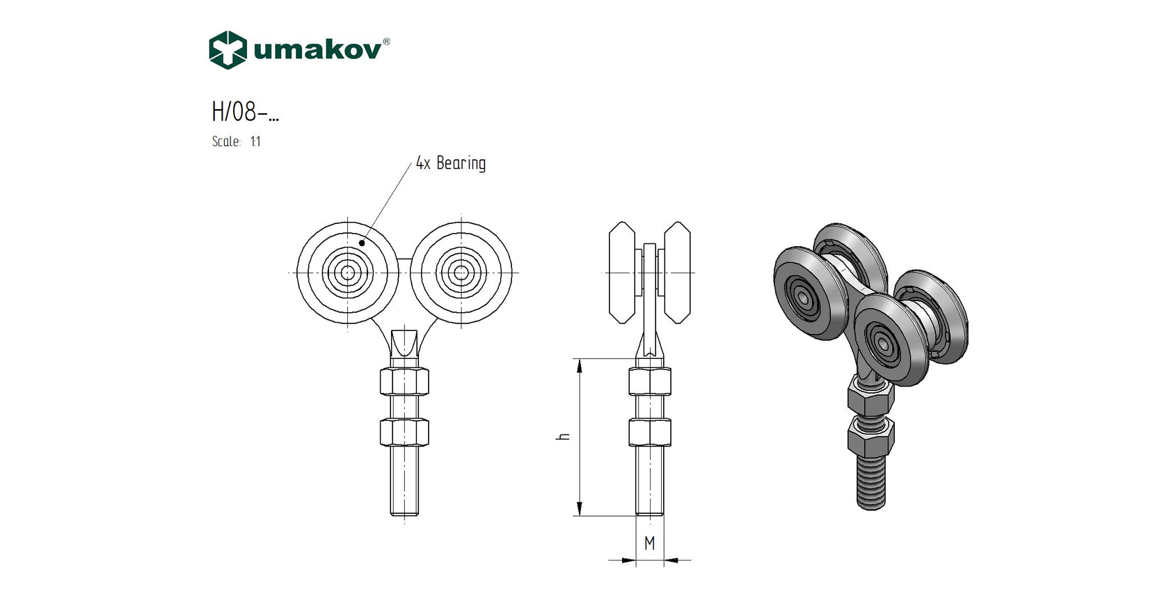 Čtyřkolečkový závěsný vozík Zn, profile 57x67mm