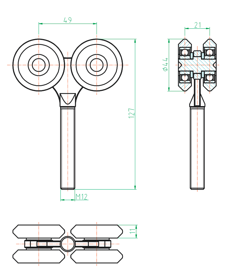Pojezdový vozík čtyřkolečkový Zn, profile 42x54mm
