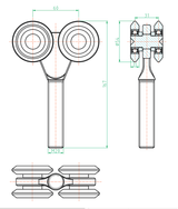 Čtyřkolečkový závěsný vozík Zn, profile 57x67mm