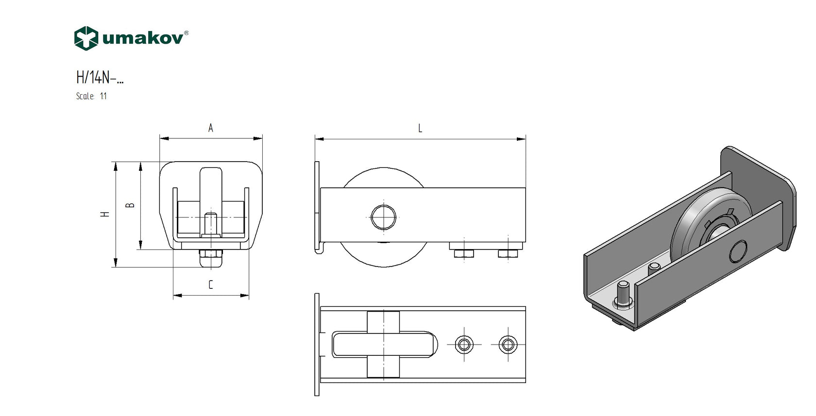 Kolečko odlehčovací Zn, profile 70x60, L115mm