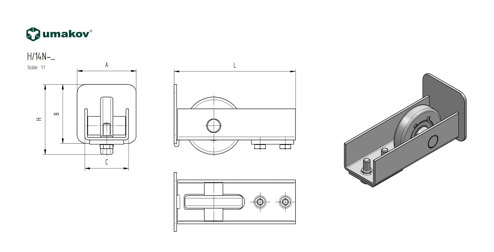 Náběh s kladkou Zn, profile 60x60,