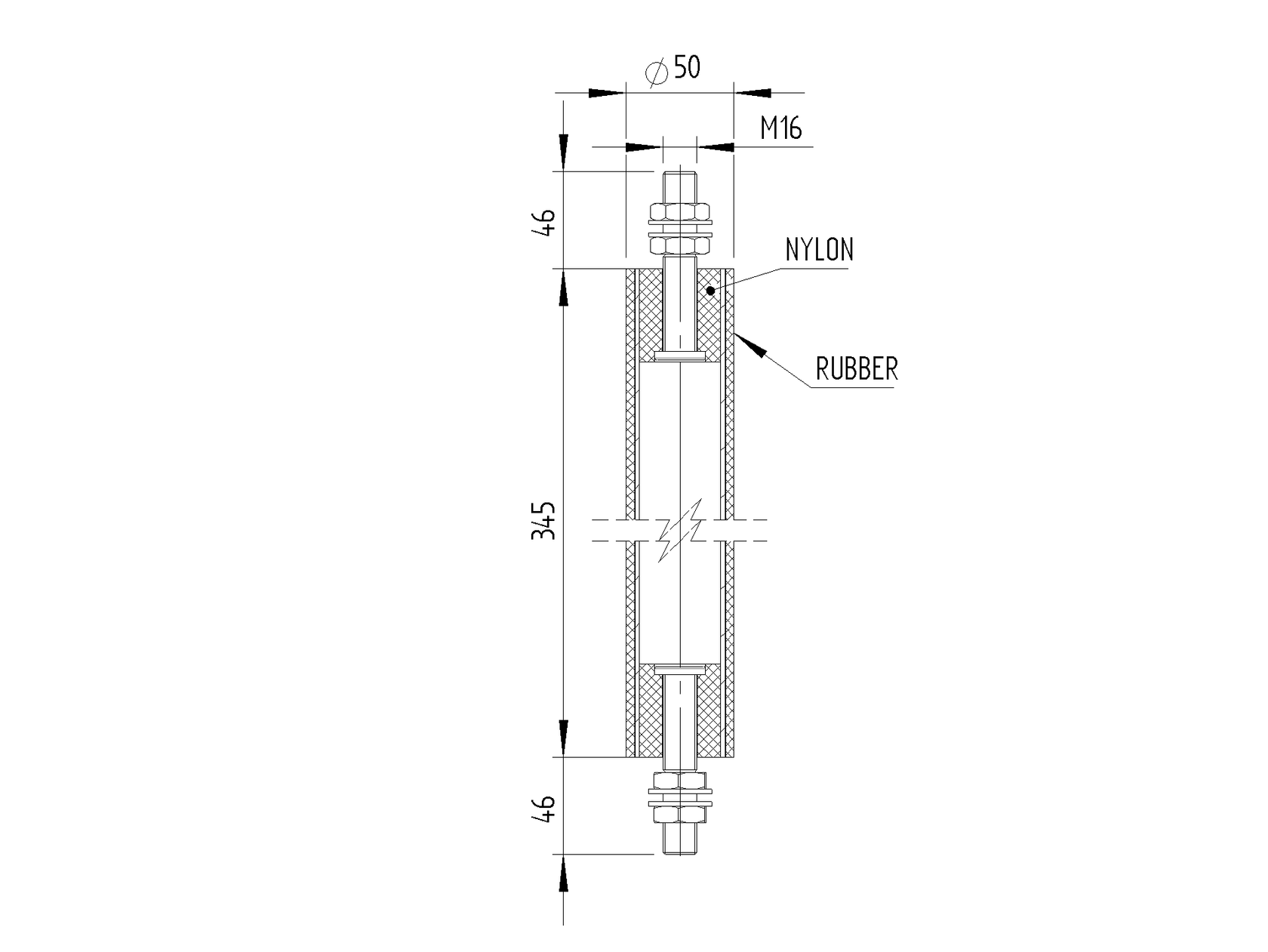 Vedení horní válcové – trubka D50, H340mm, black r