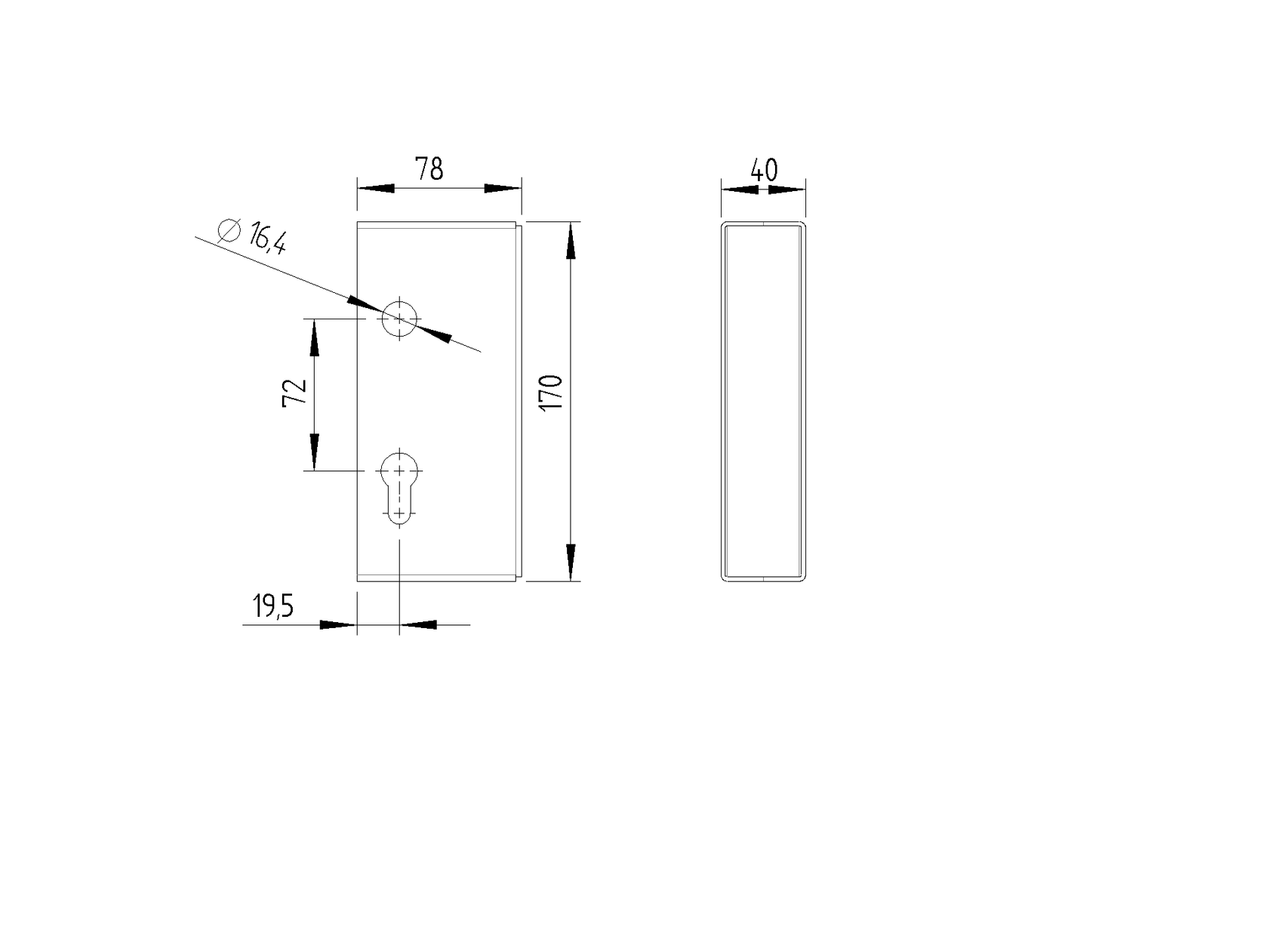 Krabice pro zámek H/35-64A Zn, 78x40x171mm