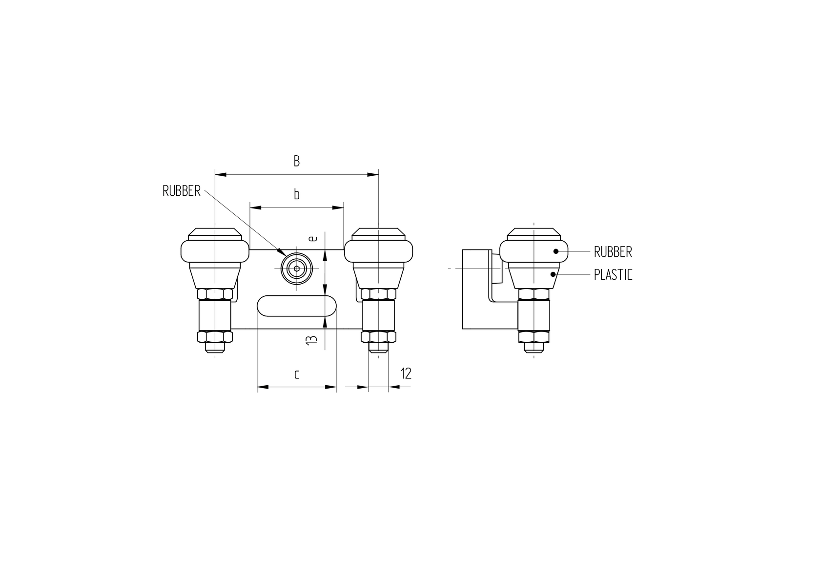 Horní doraz, Inox, b60mm, black rubber