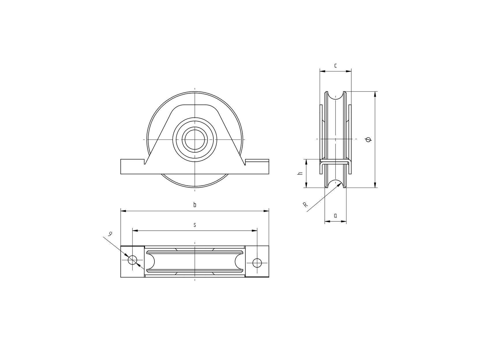 Pojazdová kladka s držákem - U Zn, D80