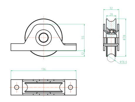 Pojazdová kladka s držákem - U Zn, D80