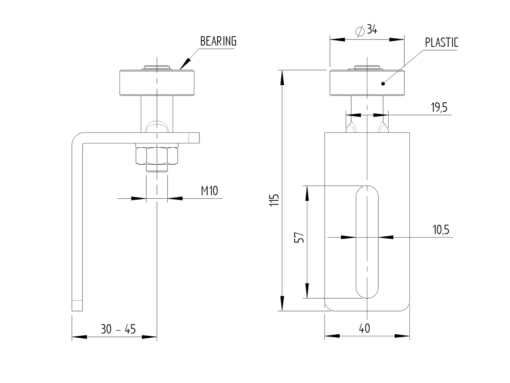 Koliesko nylonové s konzolou a ložiskem, Zn