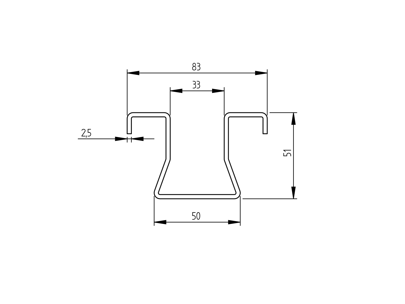 Kolejnice vodící spodní-U kolečková Zn, t3mm, L6m
