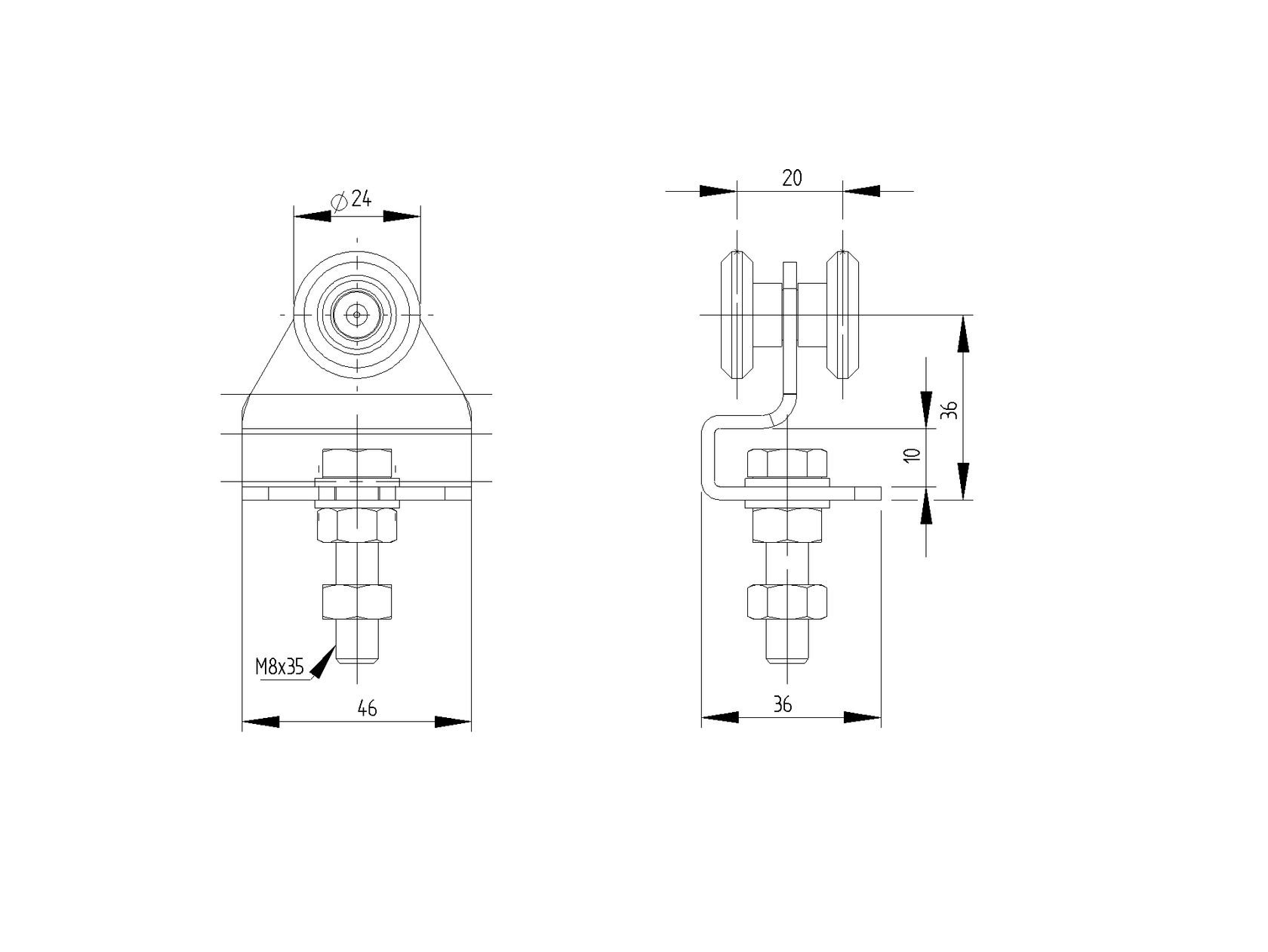 Pojezdový vozík Zn, profile 33x34mm