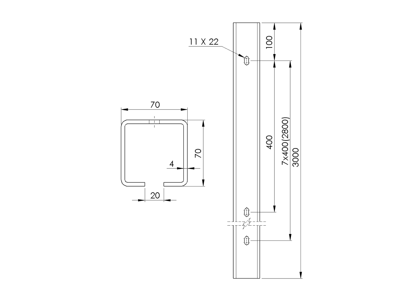 Profil vodící s otvory, pozinkovaný Zn