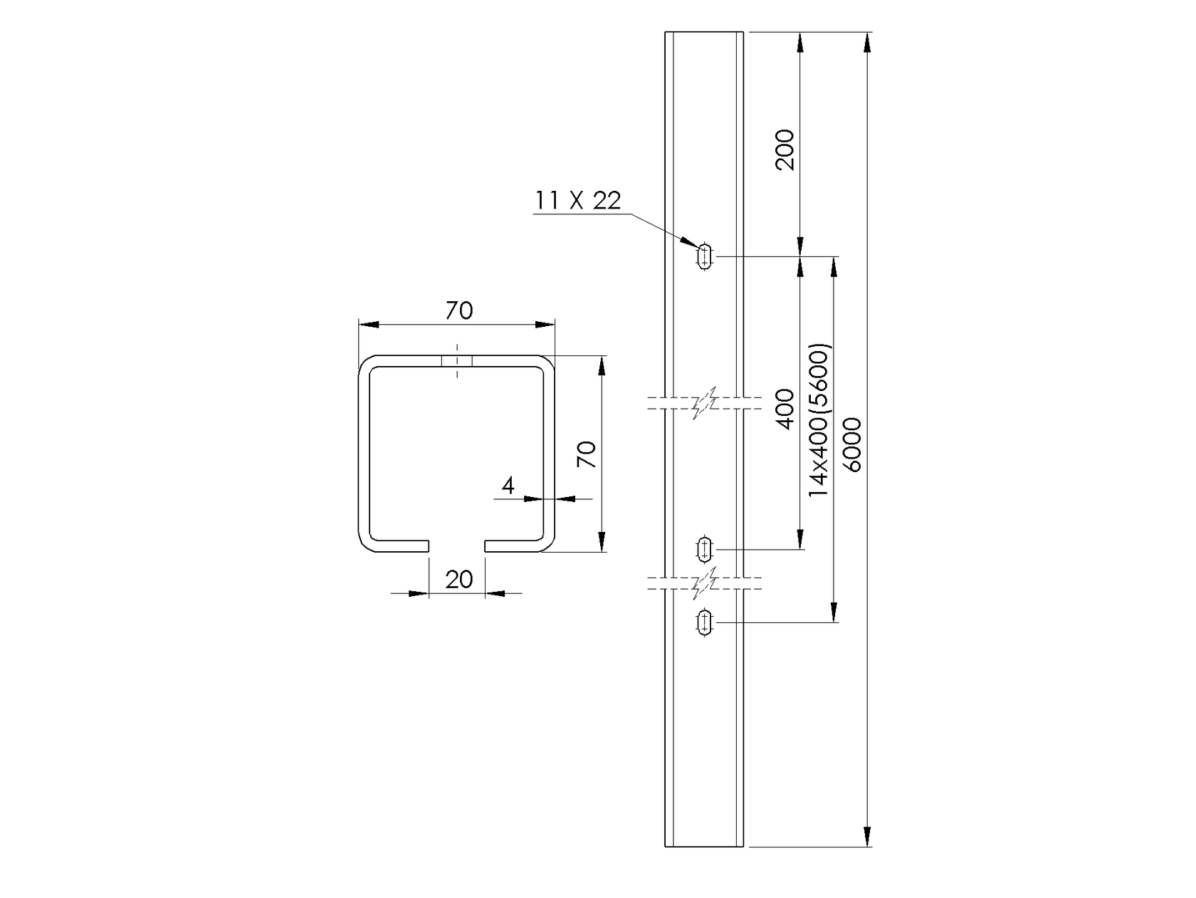 Profil vodící s otvory, pozinkovaný Zn