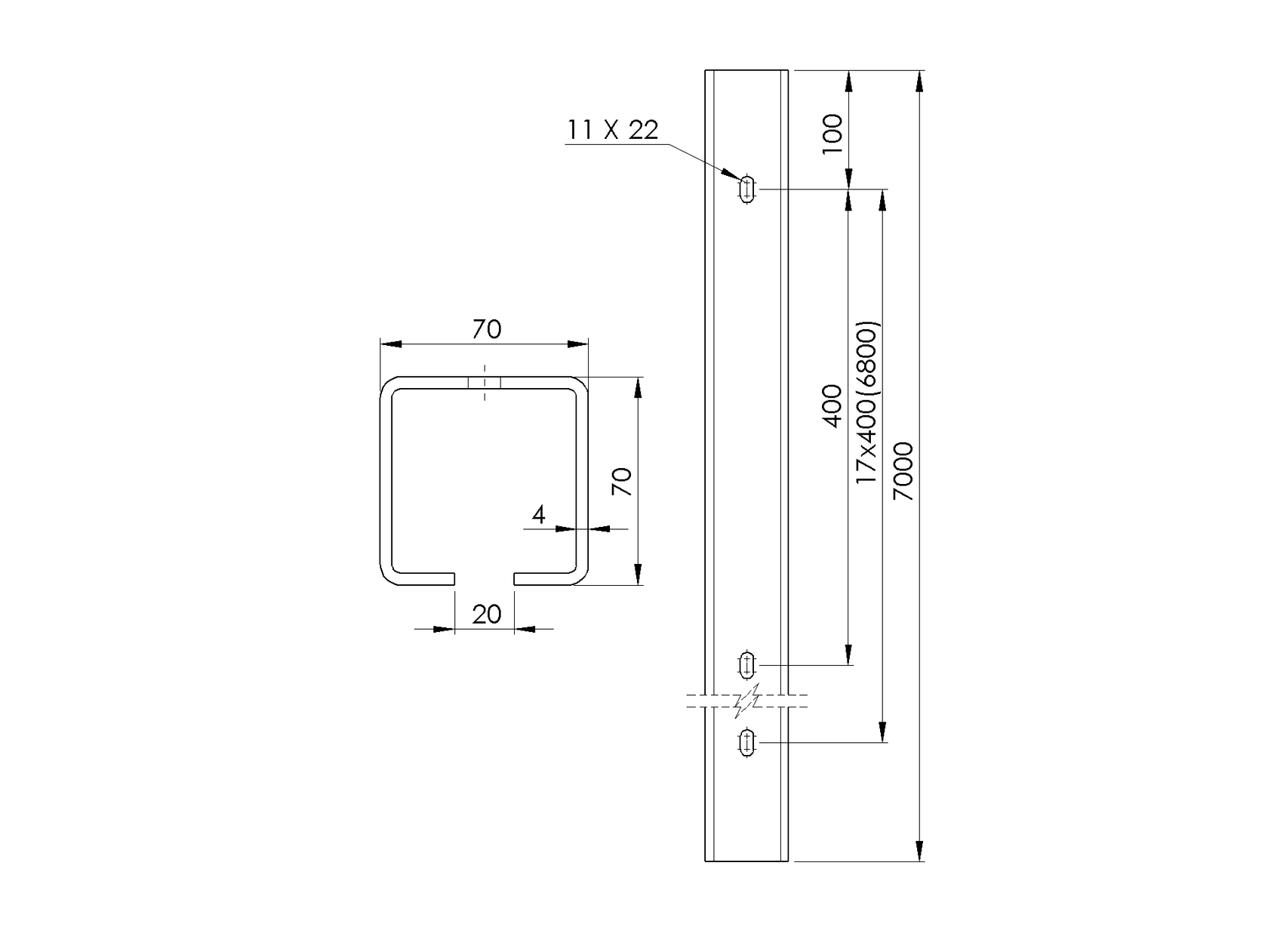 Profil vodící s otvory, pozinkovaný Zn