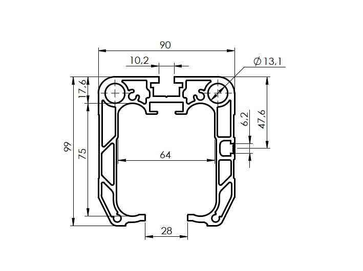 Profil vodící spodní AL, 90x99mm, L3m