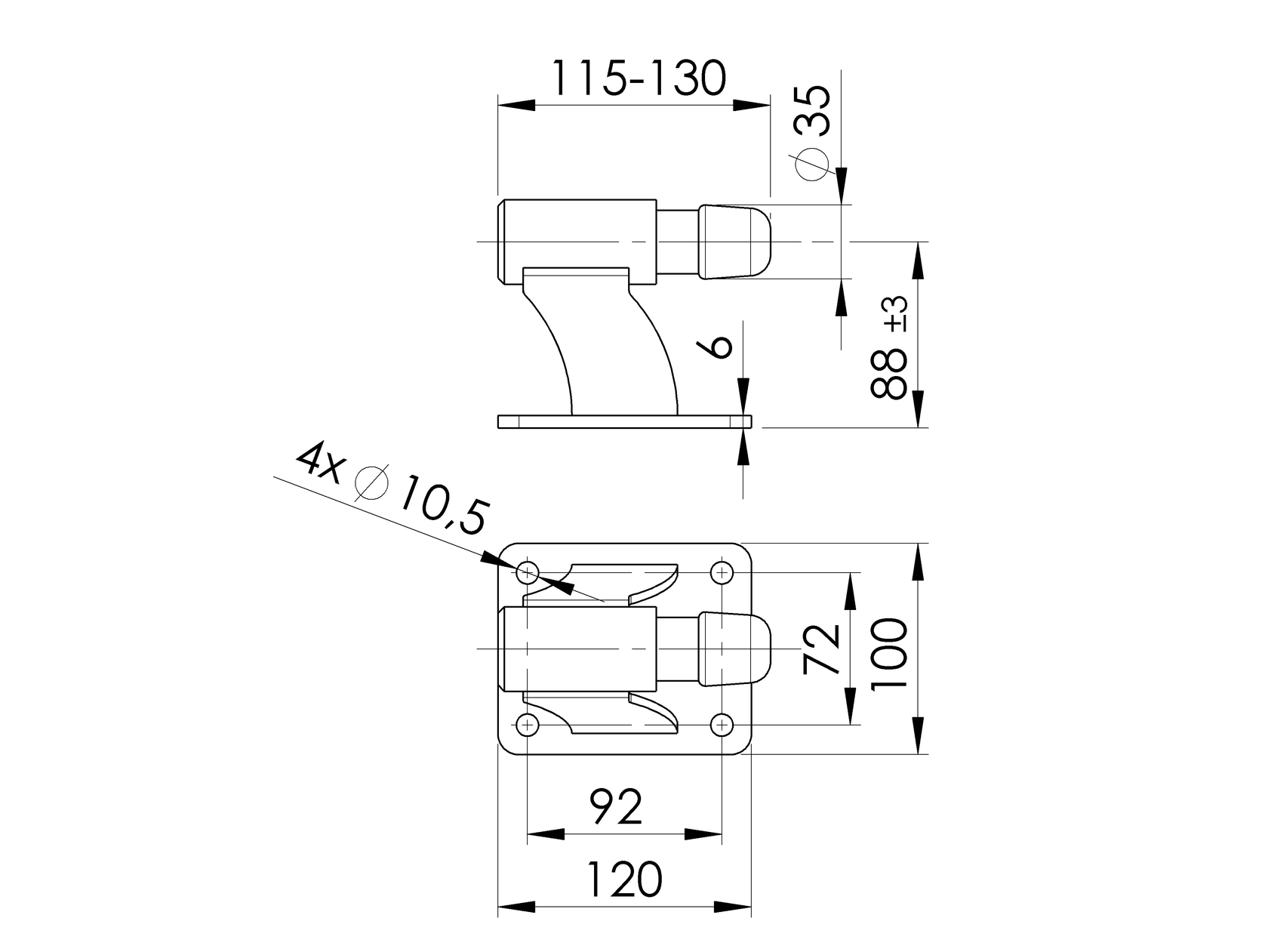Doraz boční s pružinou, s kotv. konzolou, Zn