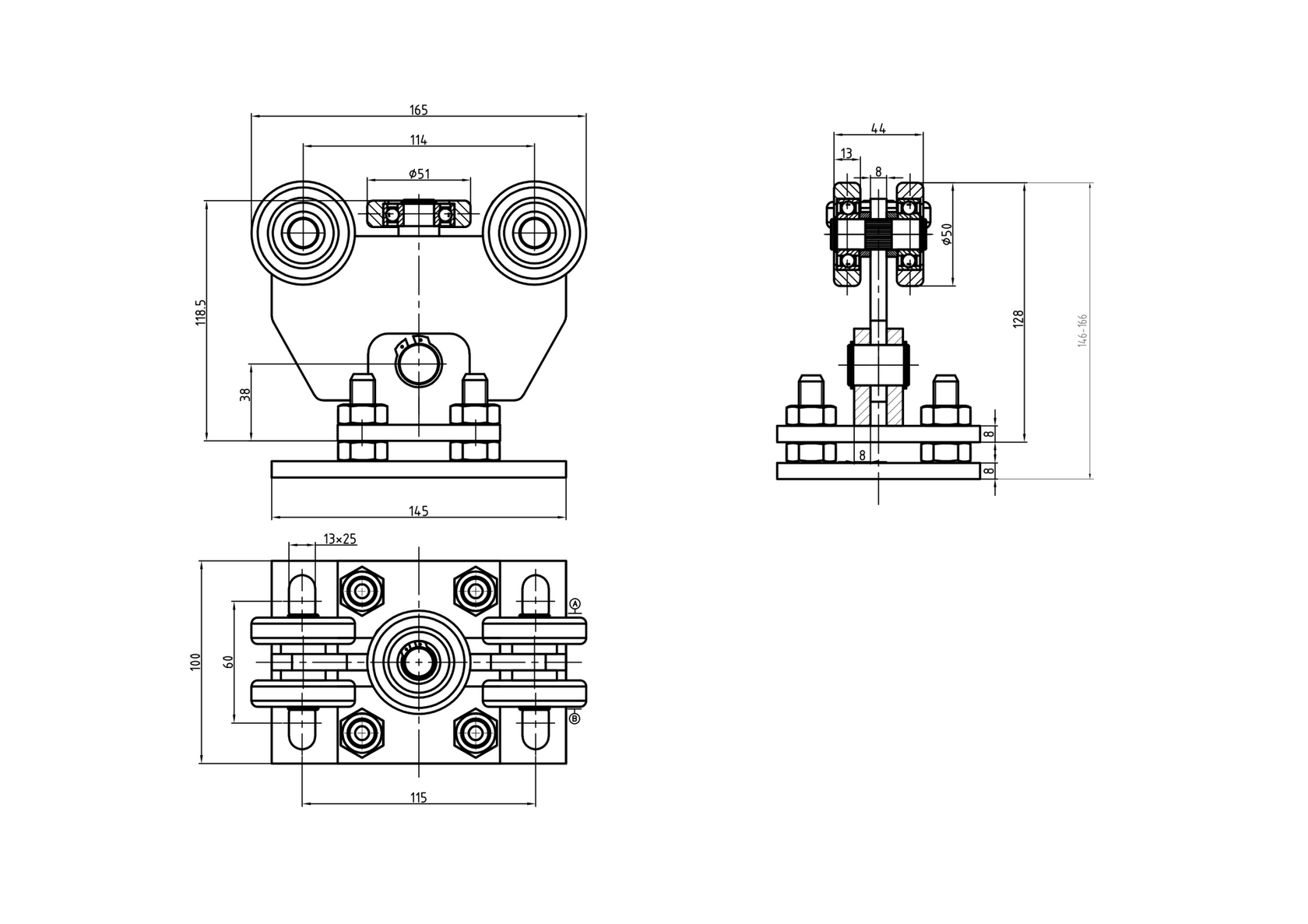 Vozík nosný Zn, profile 60x60mm
