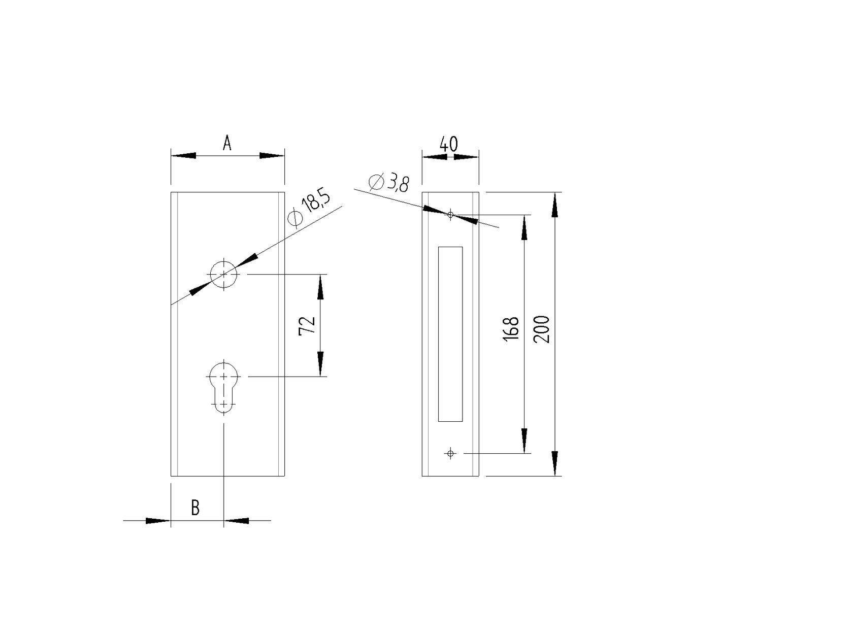Zámková krabice k zámku H/36-30A 60x40mm