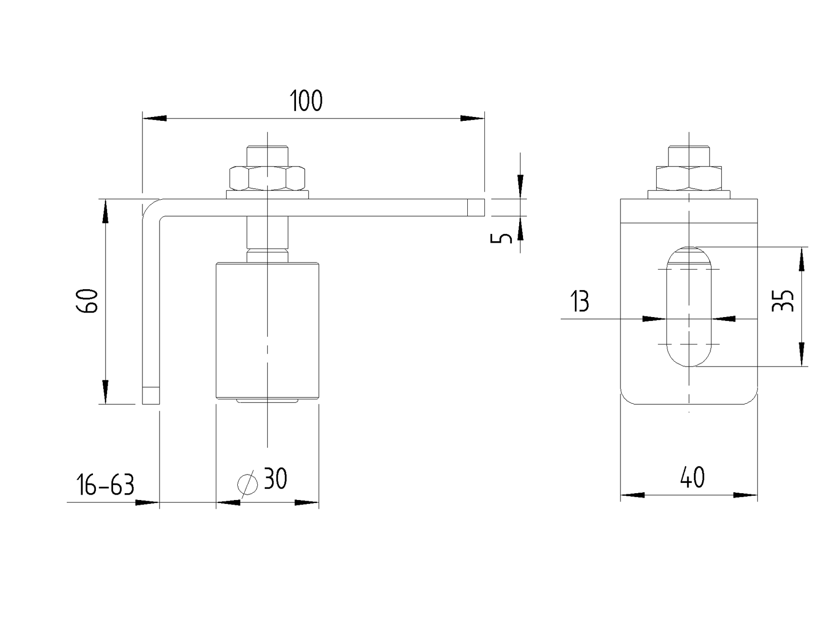 Koliesko nylonové s konzolou H115mm, B40mm, d=35mm
