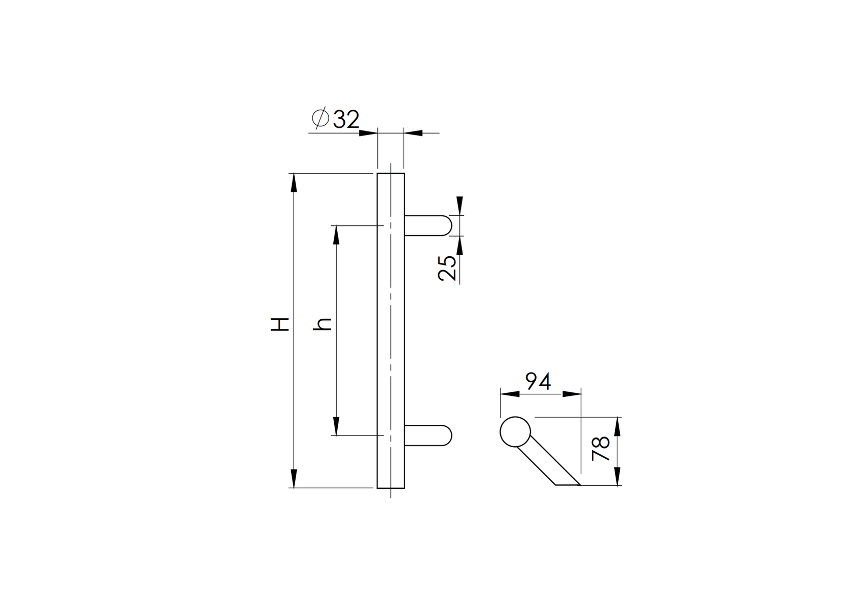 Madlo - broušený nerez AISI304, K320 45°