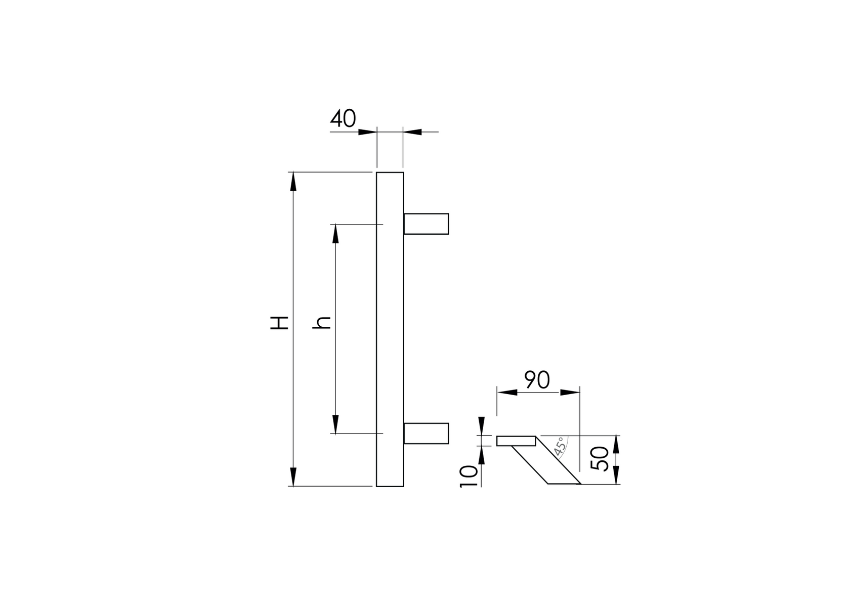 Madlo - broušený nerez AISI304, K320 45°