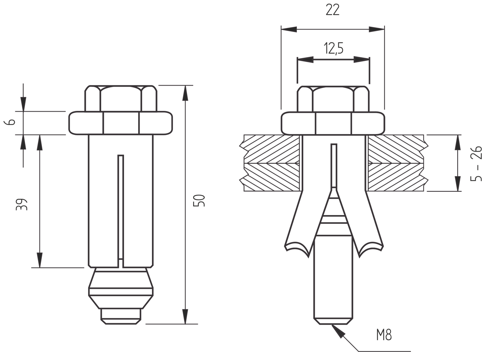 Ocelová kotva - Boxbolt M8x50