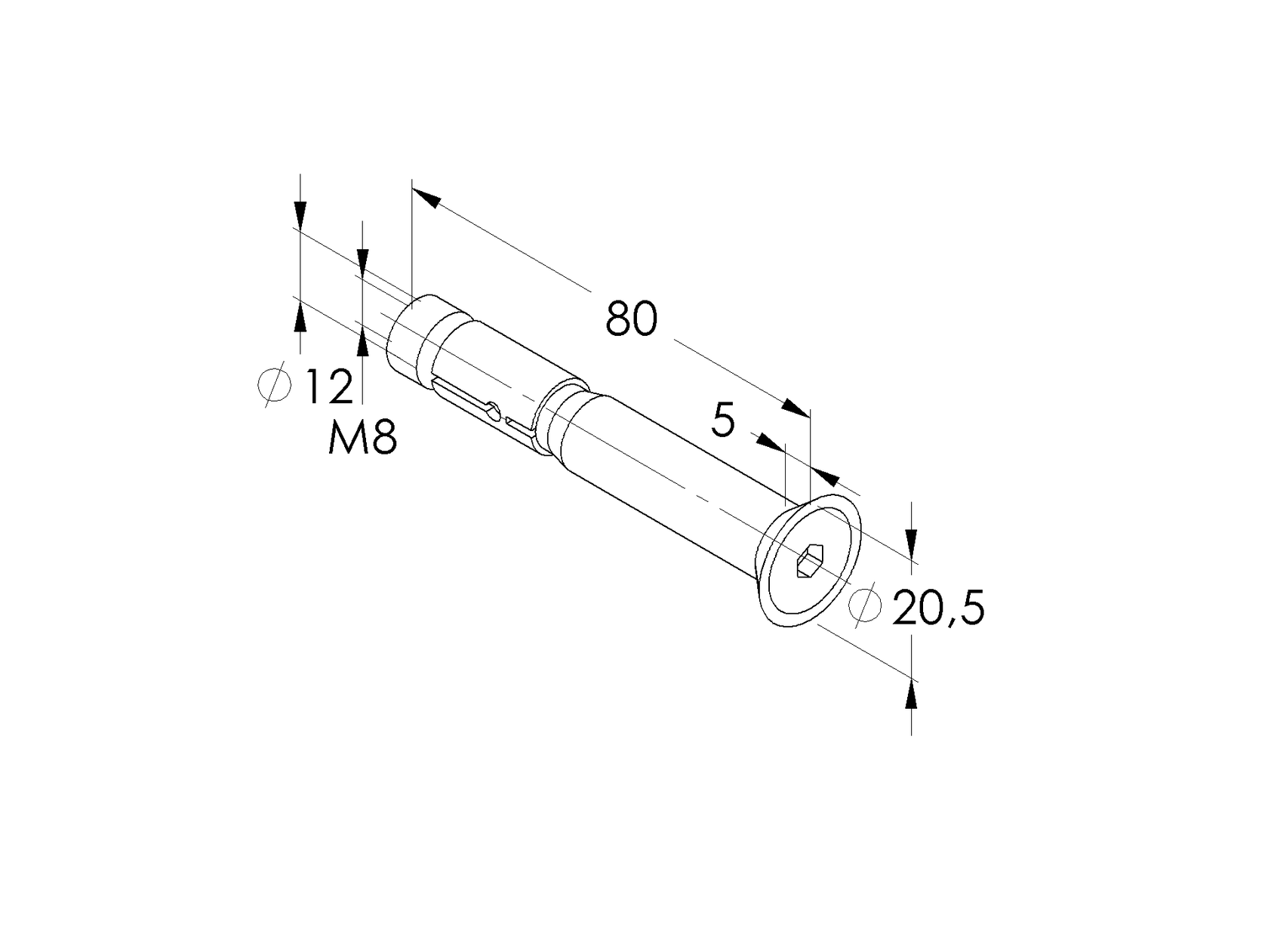 Vysoce výkonná kotva se zápustnou hlavou M8