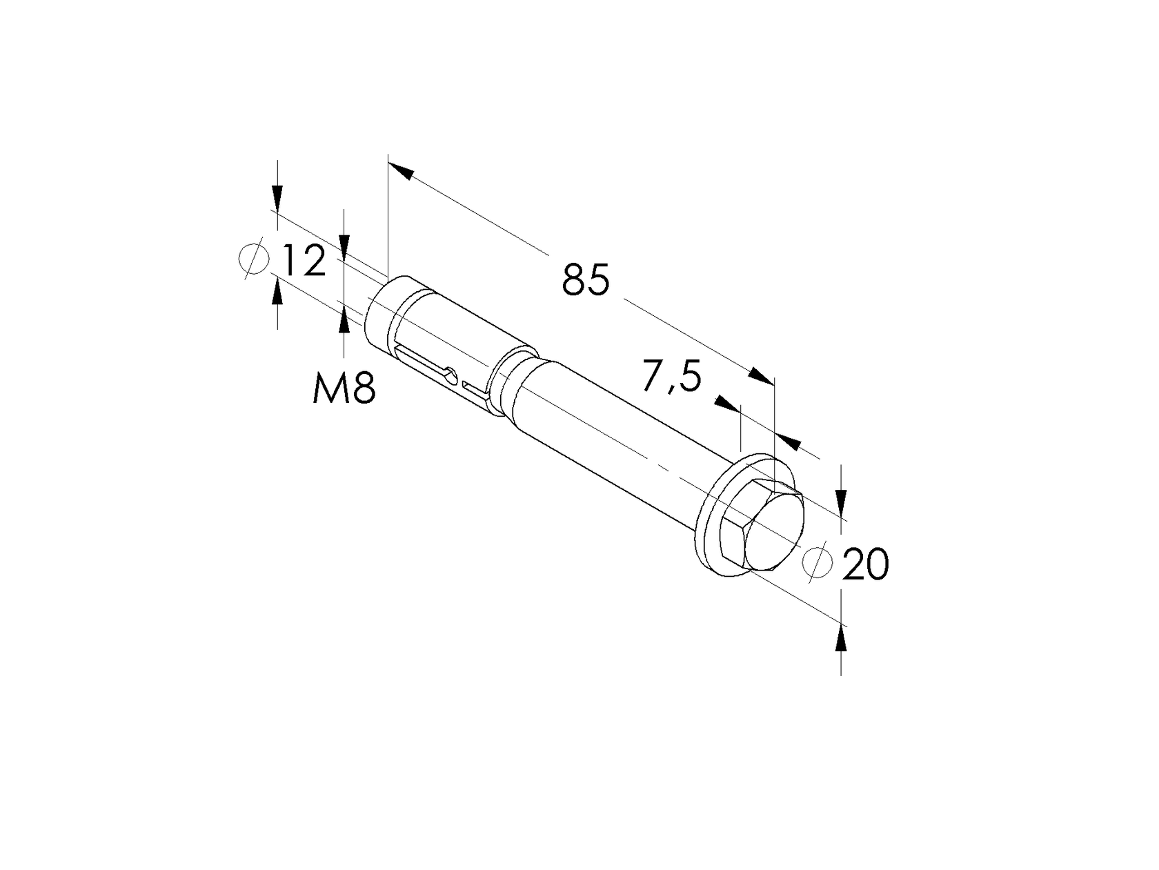 Vysokopevnostní kotva se šestihranným šroubem M8