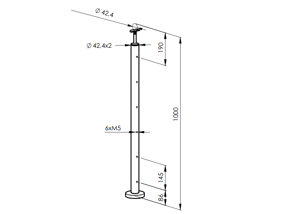 Nerezový sloupek, vrchní kotvení