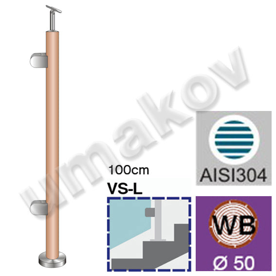 Sloupek AISI304+BEECH, D42,4/2xModel22/H1000mm