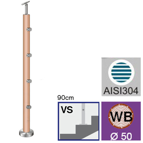 Sloupek BUK (BEECH) D50mm, 4xd12mm, v=90cm, VK-Sch