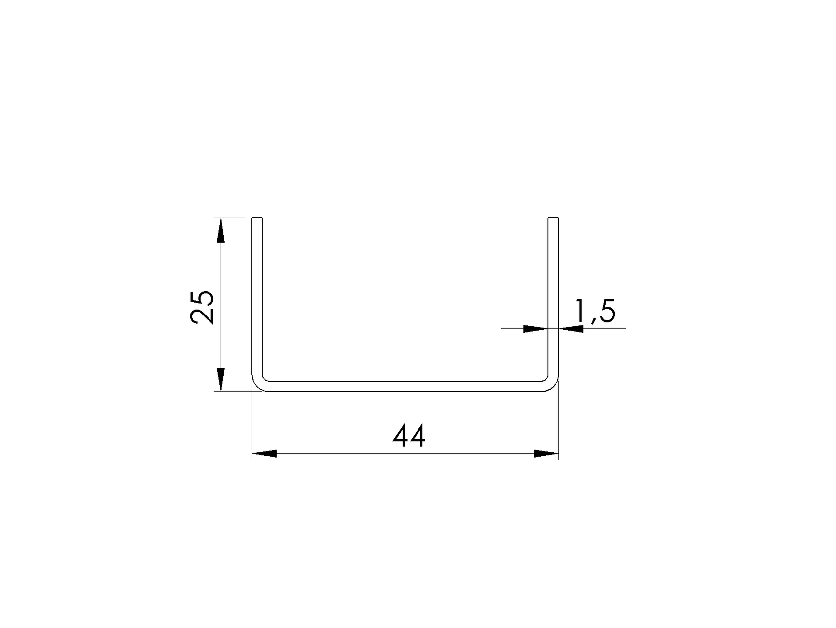 Profil pozinkovaný  U 25 x 44 x 25 x 1,5 mm - 2000