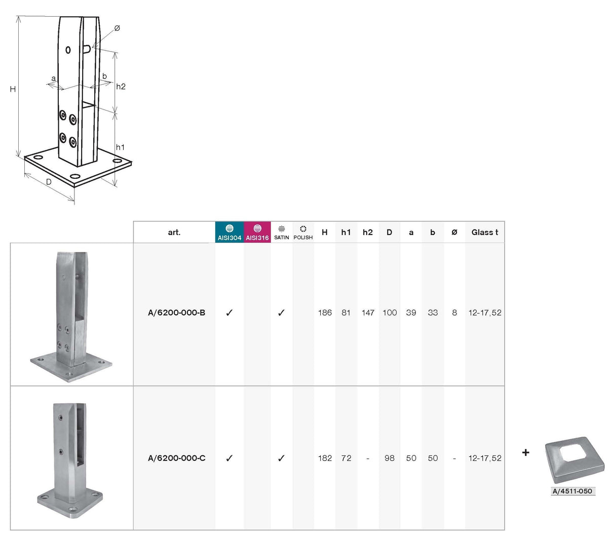 Sloupek kotvící pro sklo
