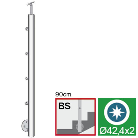 Sloupek nerezový, BK-schod, lesk AISI304, D42,4x2/