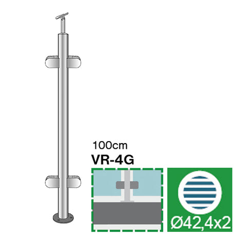 Nerezový sloupek sklo AISI304, D42,4x2/4xmodel20/H