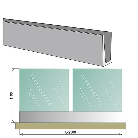 Celoskleněné zábradlí v AL profilu, 2500x1000mm