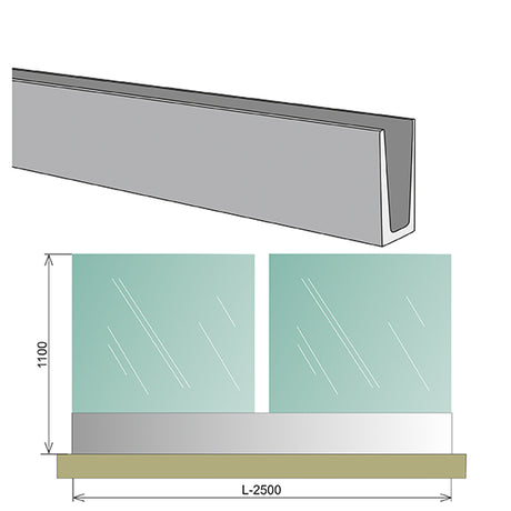 Celoskleněné zábradlí v AL profilu, 2500x1000mm