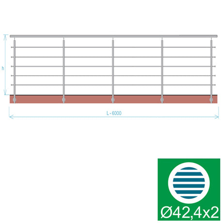 Nerezové zábradlí, AISI304, 6000x1000mm, BR