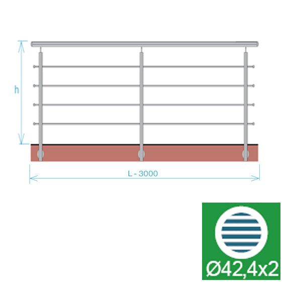 Nerezové zábradlí, AISI304, 3000x900mm, BR