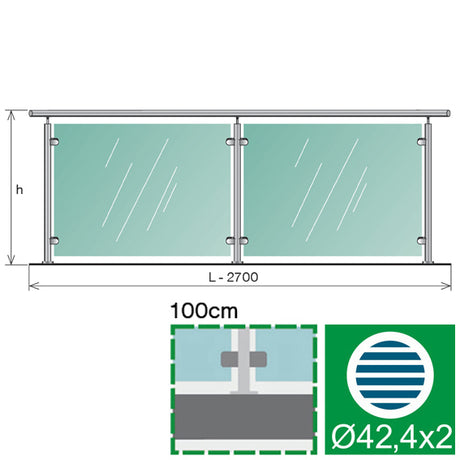 Glass railing, 2786x1000mm