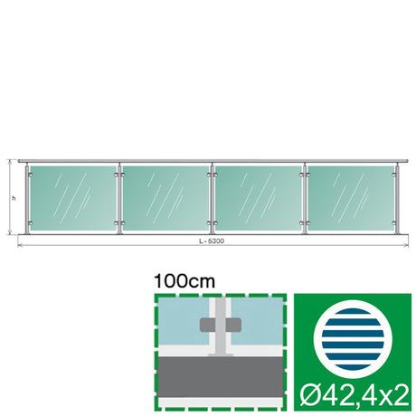 Glass railing, 5350x1000mm