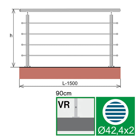 Nerezové zábradlí, AISI304, 1500x900mm