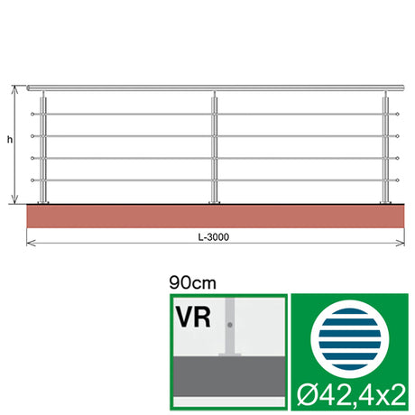 Nerezové zábradlí, AISI304, 3000x900mm