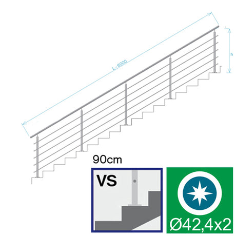 Nerezové zábradlie na schody, 6000x900mm, VS, L