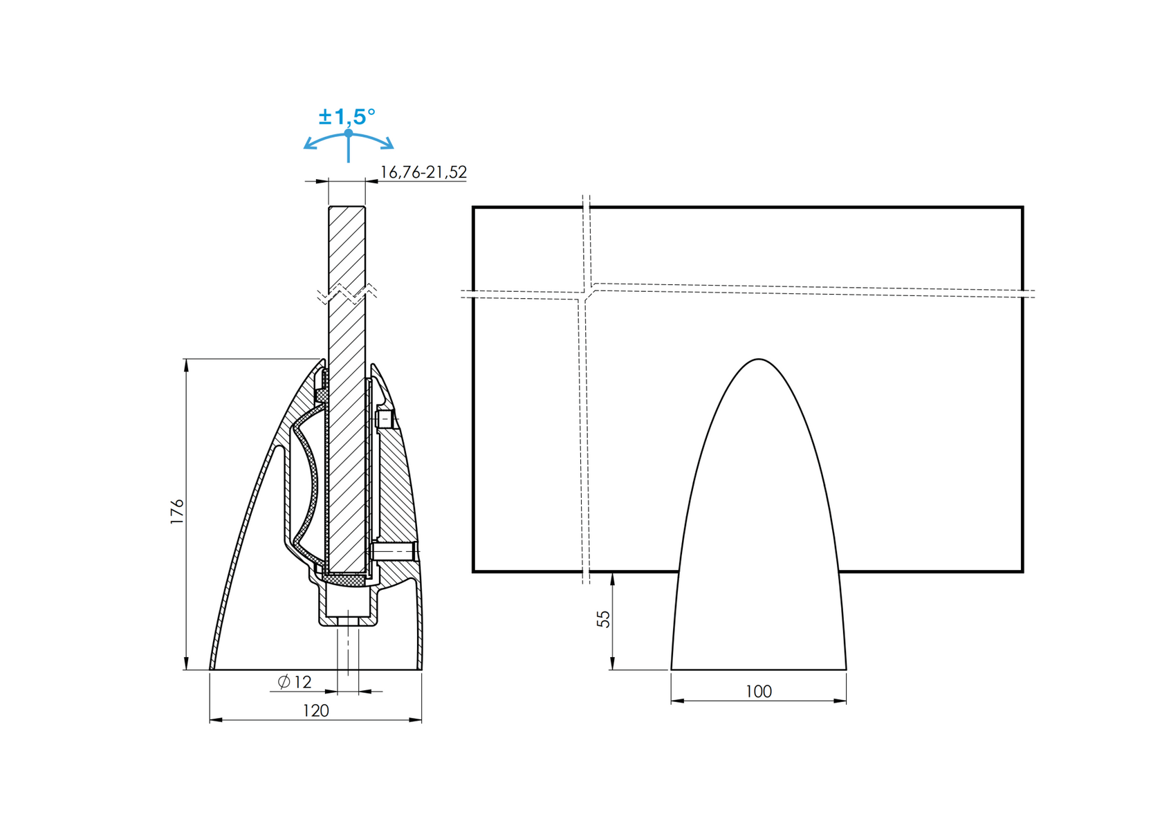 Spigot nastavitelný - Kotvící sloupek pro sklo