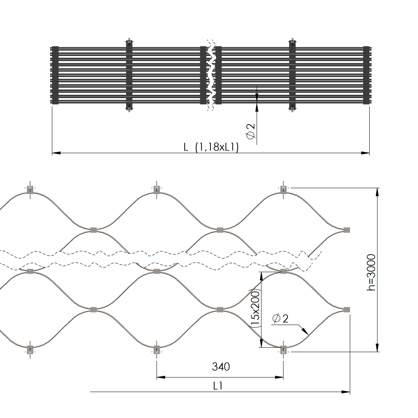 Síť - lanková výplň