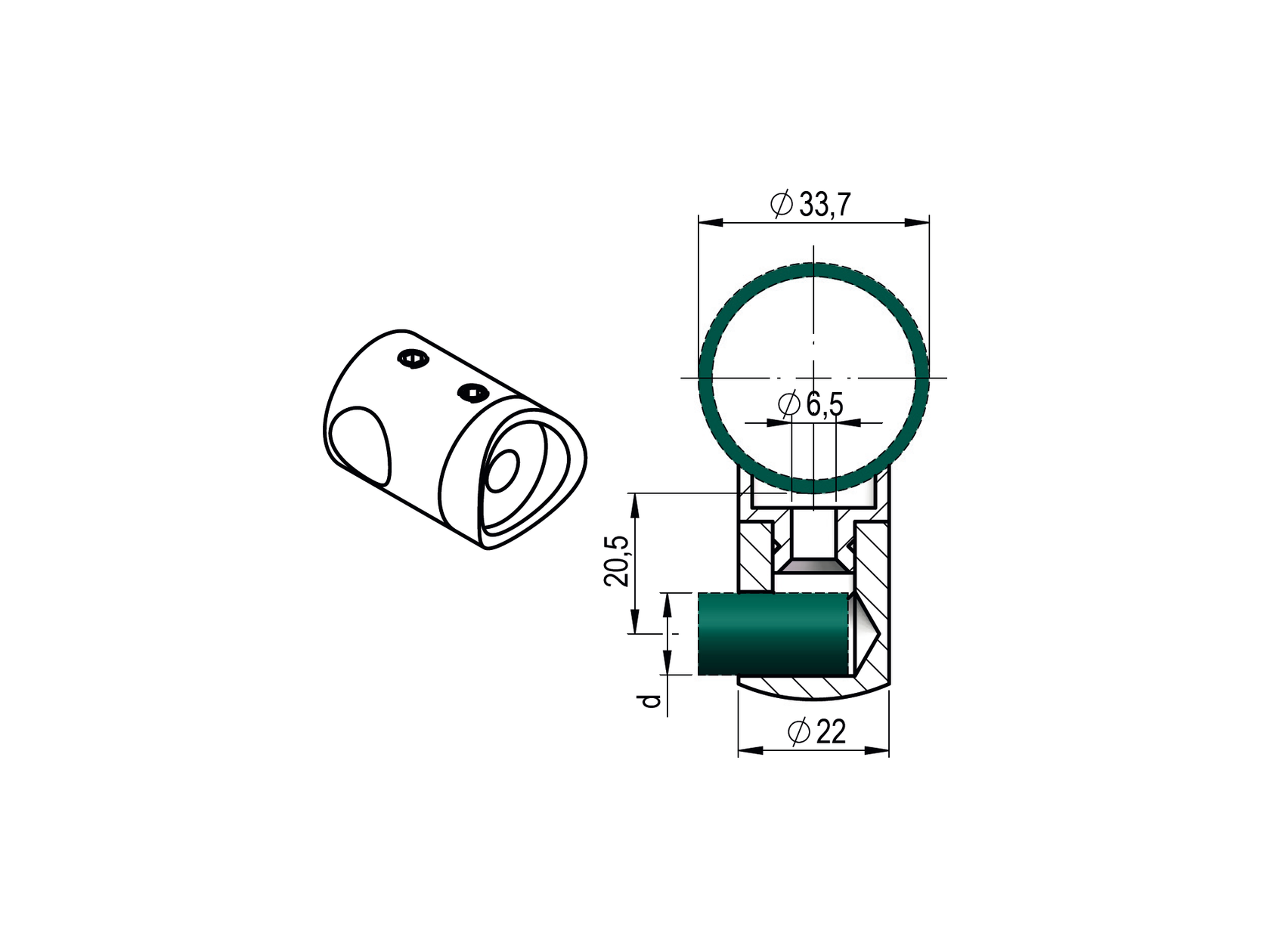 Držák výplně- levý AISI304, d12/D33,7x2mm