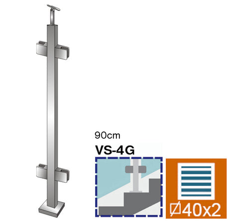 Sloupek nerezový , VK-schod AISI304, 40x40x2/4xmod