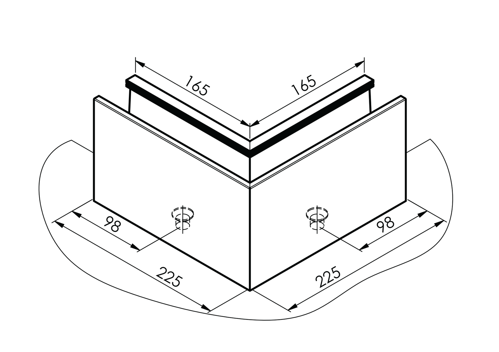 Kotvění vrchní - sklo hliník AL/ELOX/Satin L195mm,