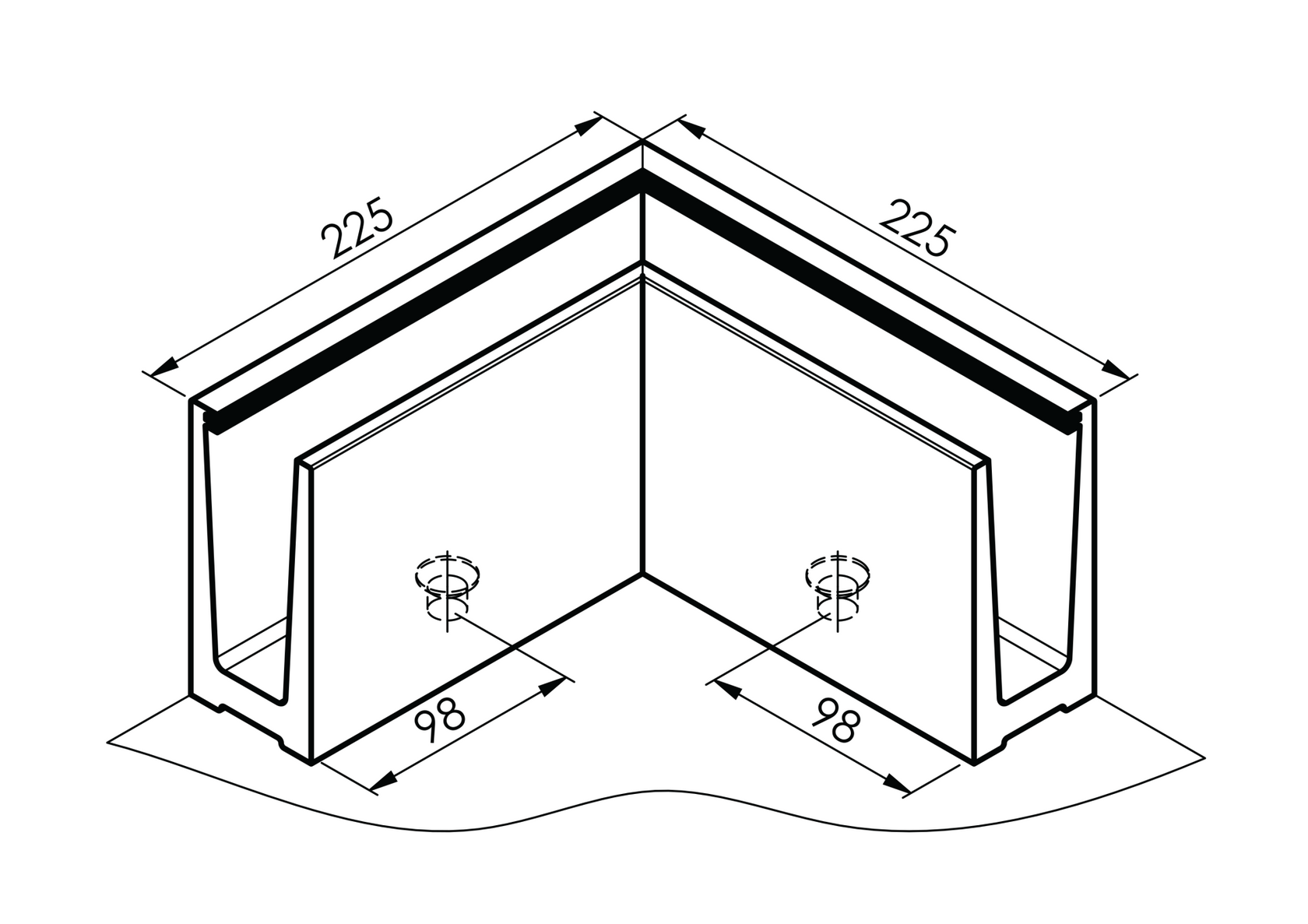 Kotvění vrchní - sklo hliník AL/ELOX/Satin L195mm,